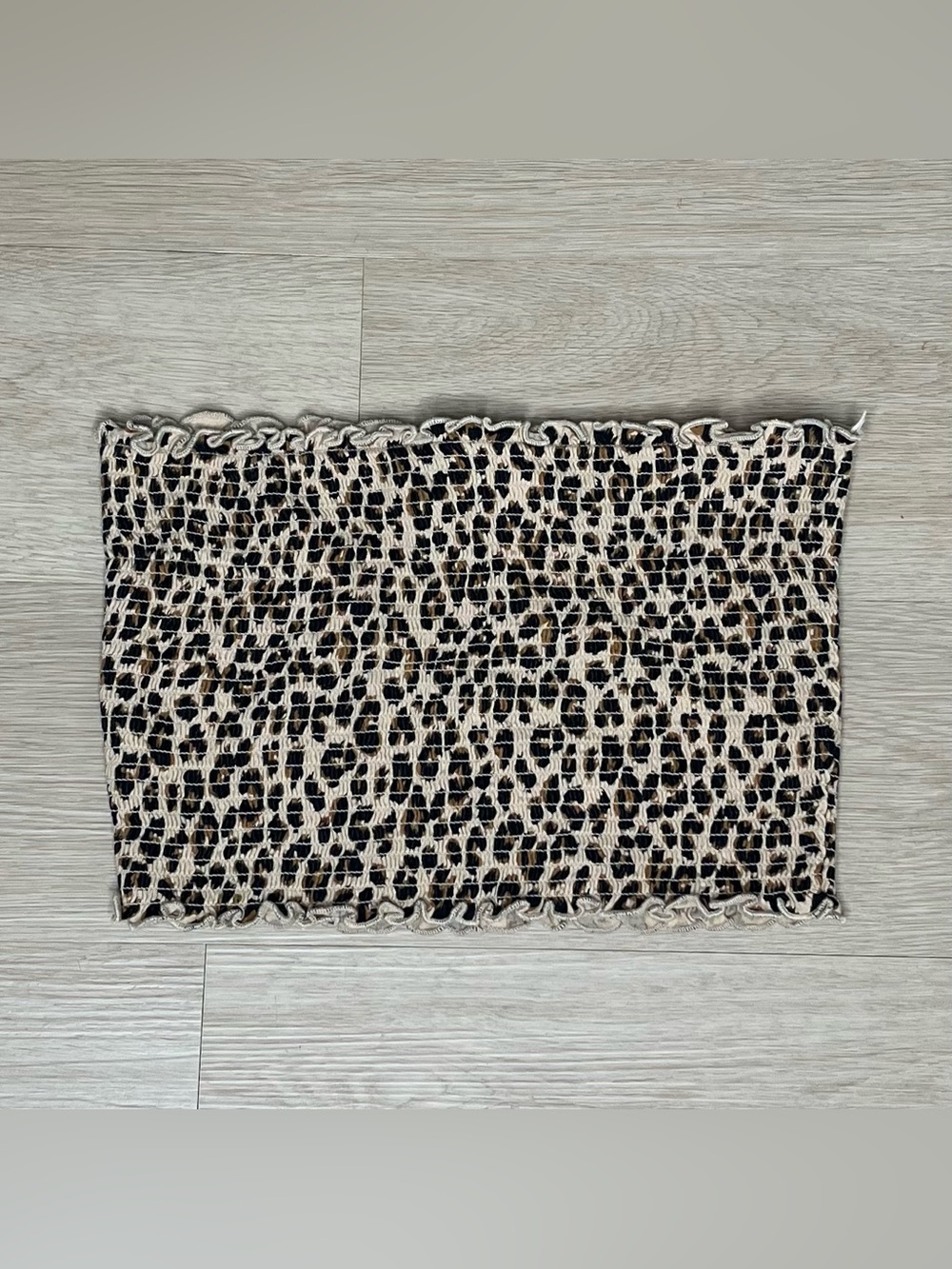 Striped Leopard Smocked Tube Top - Black & Cream